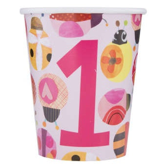 Paper Cups 8 Pack Ladybug 1st Birthday