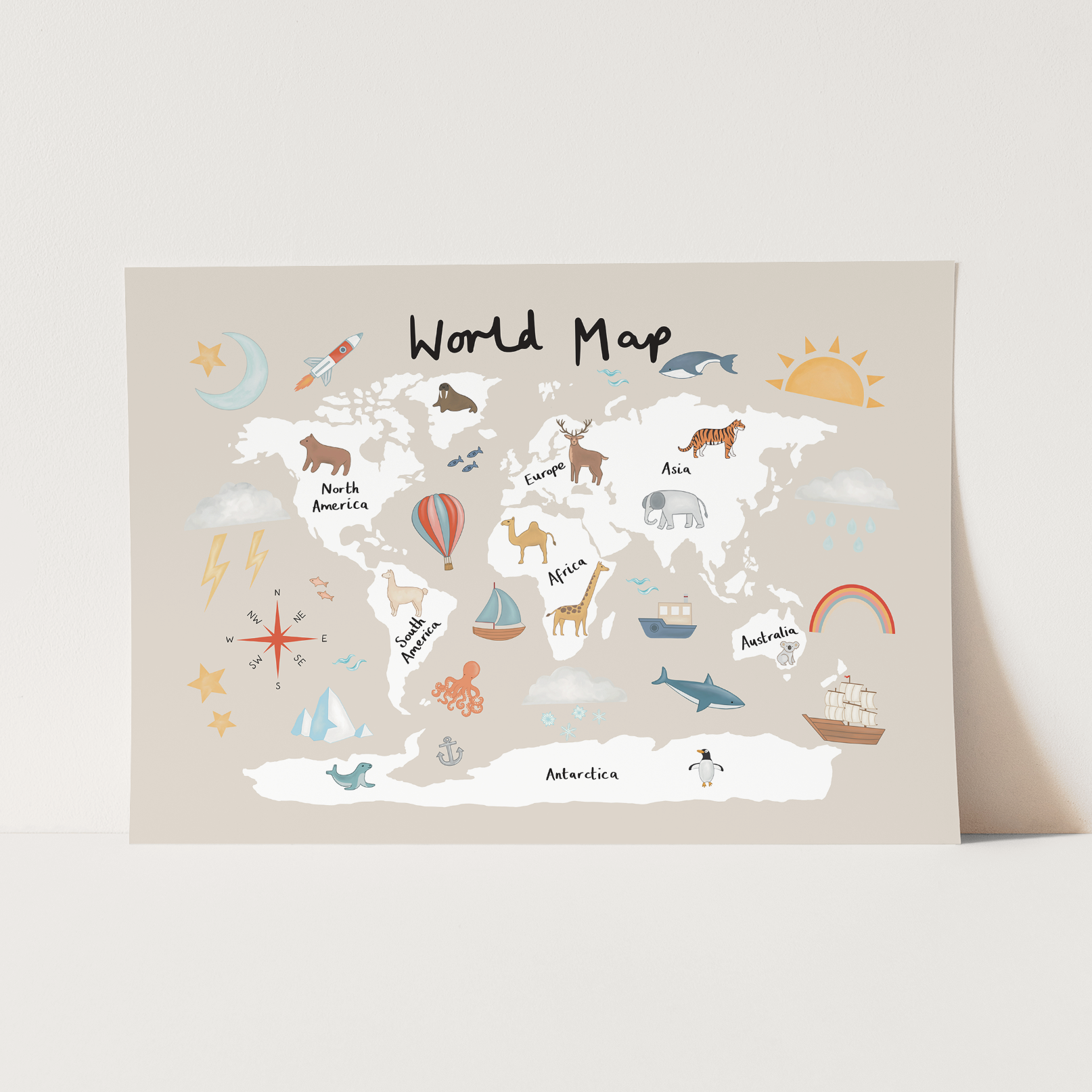 World Map Art Print In Stone by Kid of the Village (6 Sizes Available)