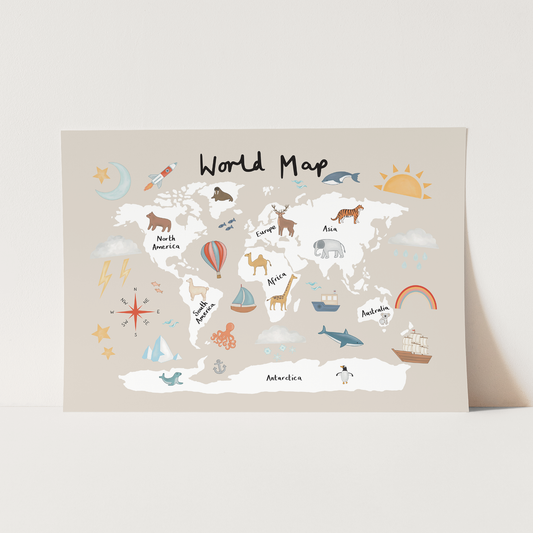 World Map Art Print In Stone by Kid of the Village (6 Sizes Available)