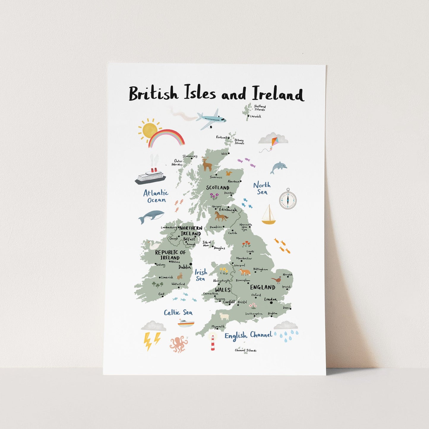 British Isles & Ireland Art Print in White by Kid of the Village (6 Sizes Available)