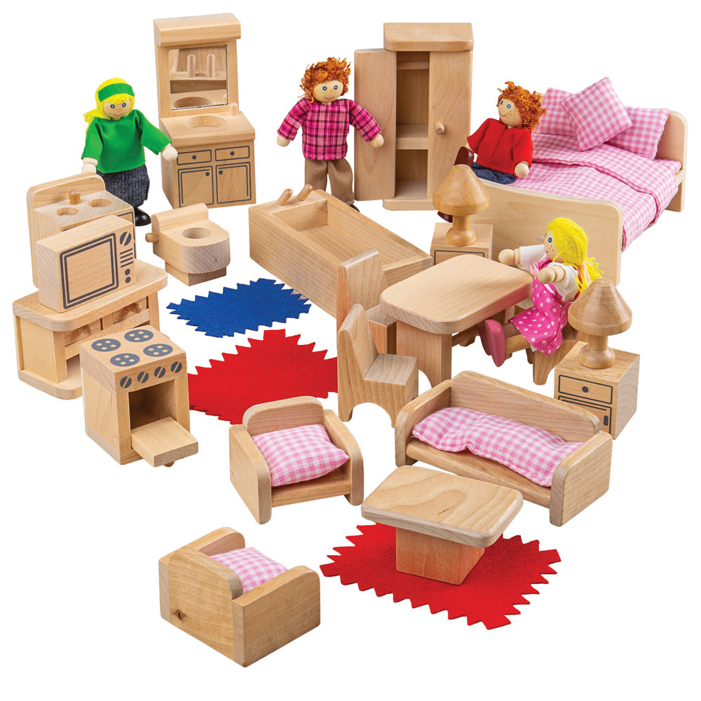 Bigjigs Wooden Doll Family and Furniture