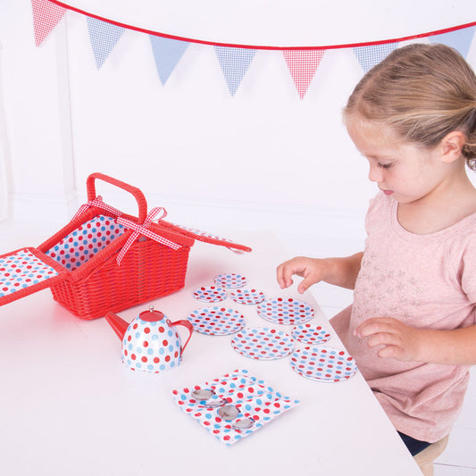 Bigjigs Spotted Tea Basket Toy Set