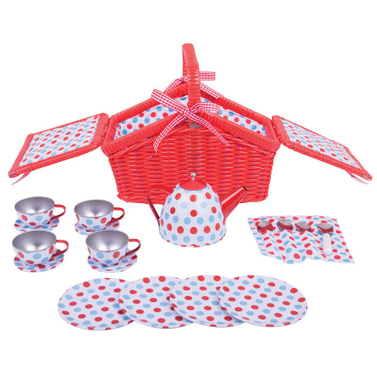 Bigjigs Spotted Tea Basket Toy Set