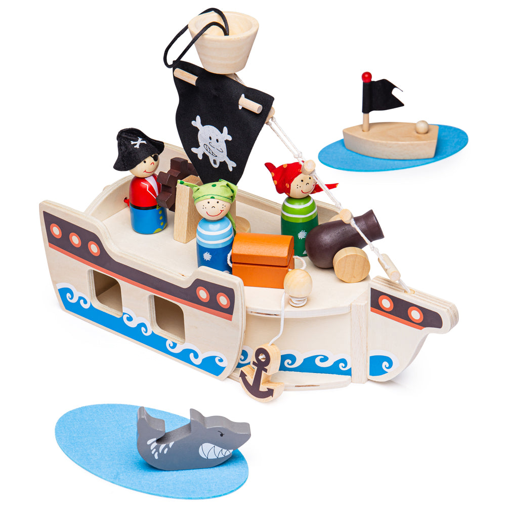 Bigjigs Mini Wooden Pirate Ship Playset