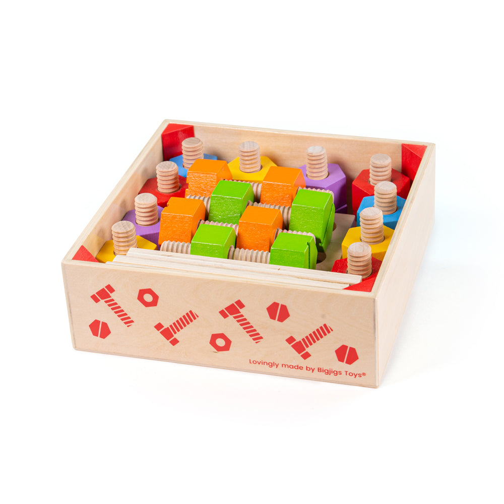 Bigjigs Wooden Crate of Toy Nuts and Bolts