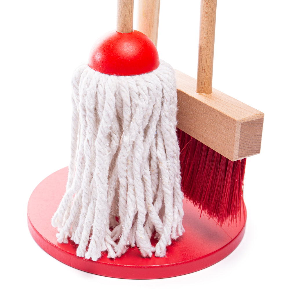 Bigjigs Wooden Toy Cleaning Stand Set - Red