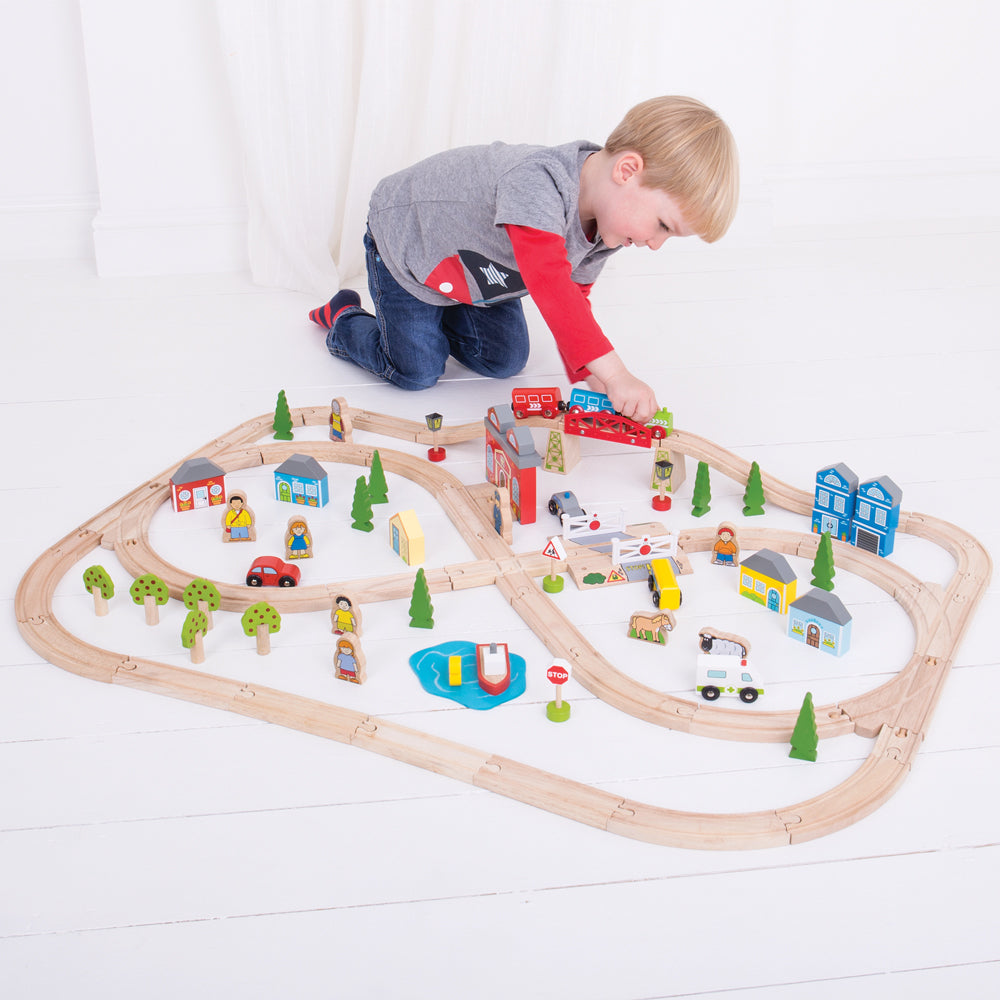 Bigjigs Rail Wooden Town and Country Train Set