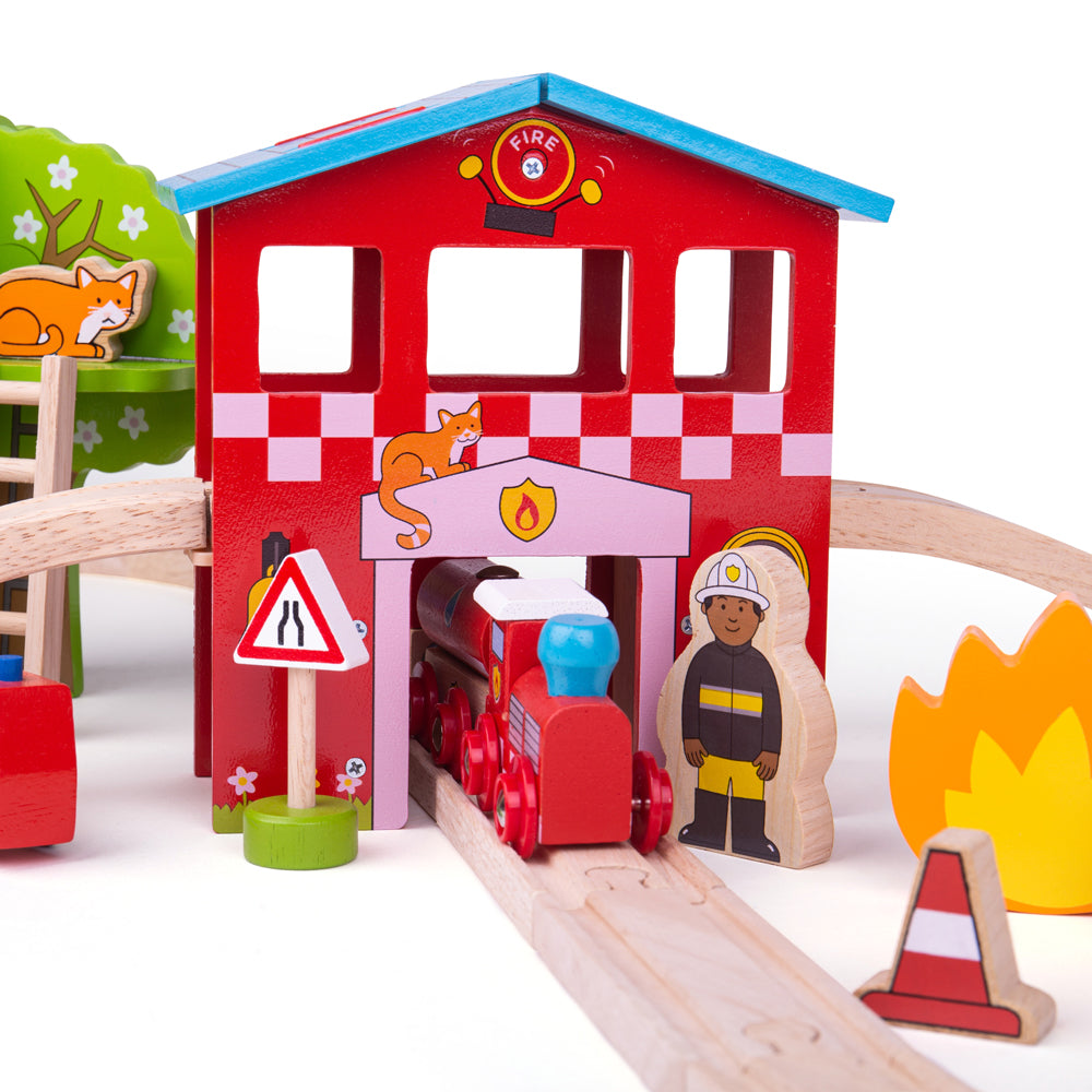 Bigjigs Rail Wooden Fire Station Train Set