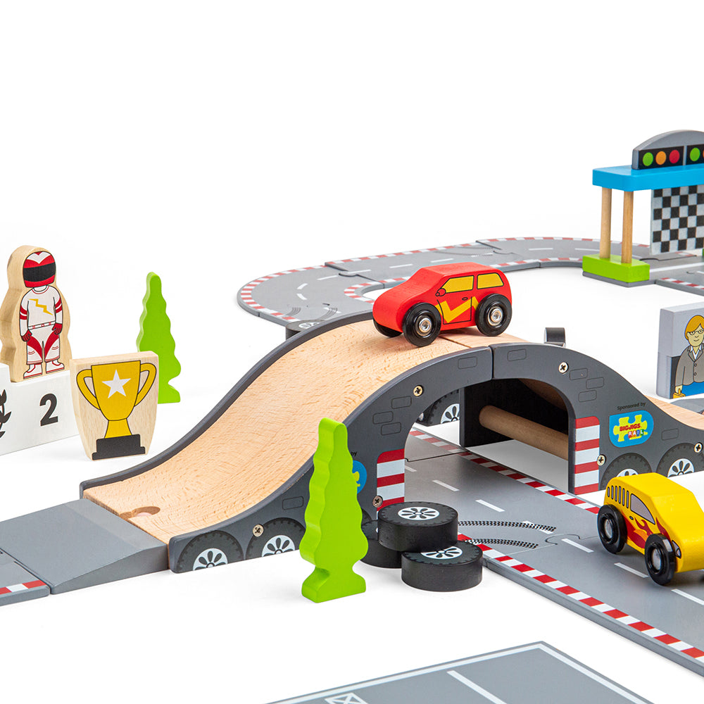 Bigjigs Wooden Roadway Race Day Playset