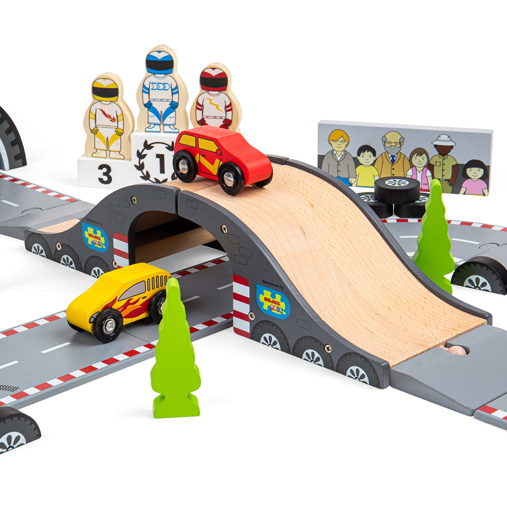 Bigjigs Wooden Roadway Race Day Playset