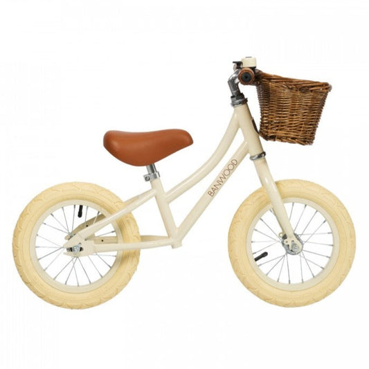 Banwood 'First Go!' Balance Bike & Basket - Cream