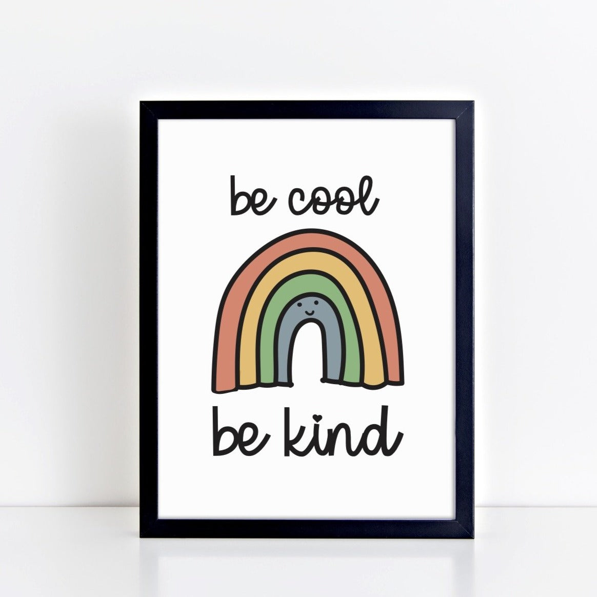 Be Cool Be Kind - Rainbow Retro Art Print by The Little Jones