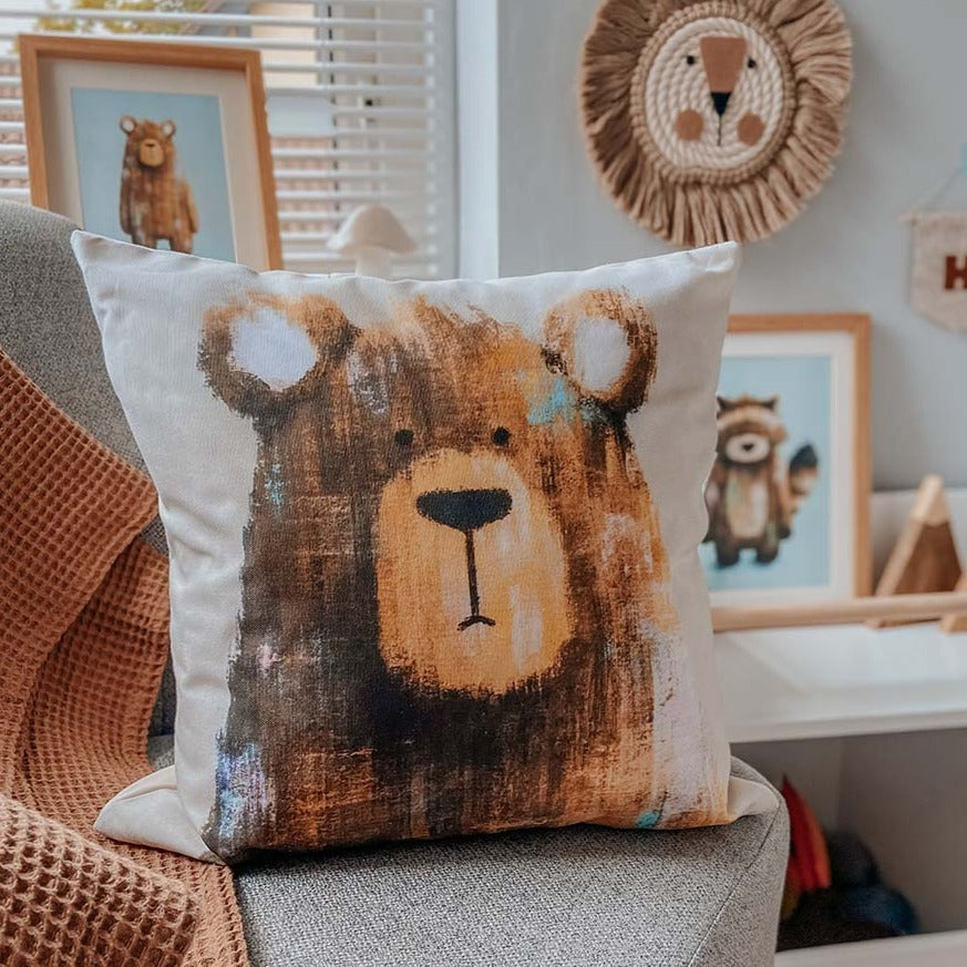 Tigercub Prints Woodland Bear Nursery Cushion Cover