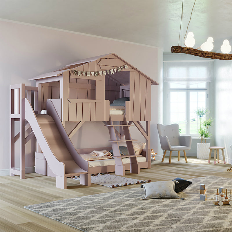 Mathy by Bols Treehouse Cabin Bunk Bed With Platform & Slide (26 Colours Available)