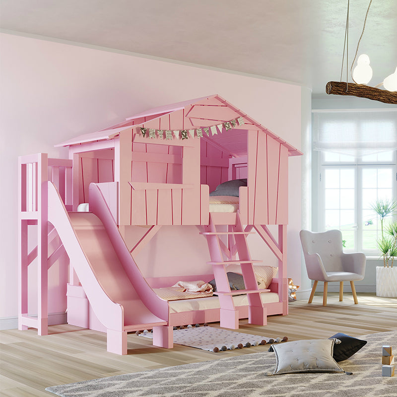 Mathy by Bols Treehouse Cabin Bunk Bed With Platform & Slide (26 Colours Available)
