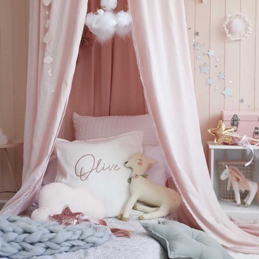 Bed Canopy In Fairy Dust Pink by The Handmade Scandi Co.