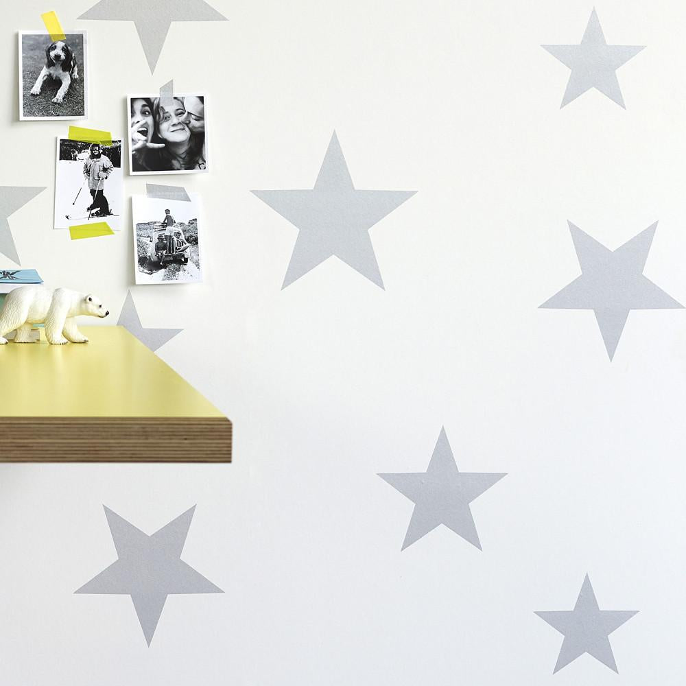 Wallpaper Roll Silver White Stars