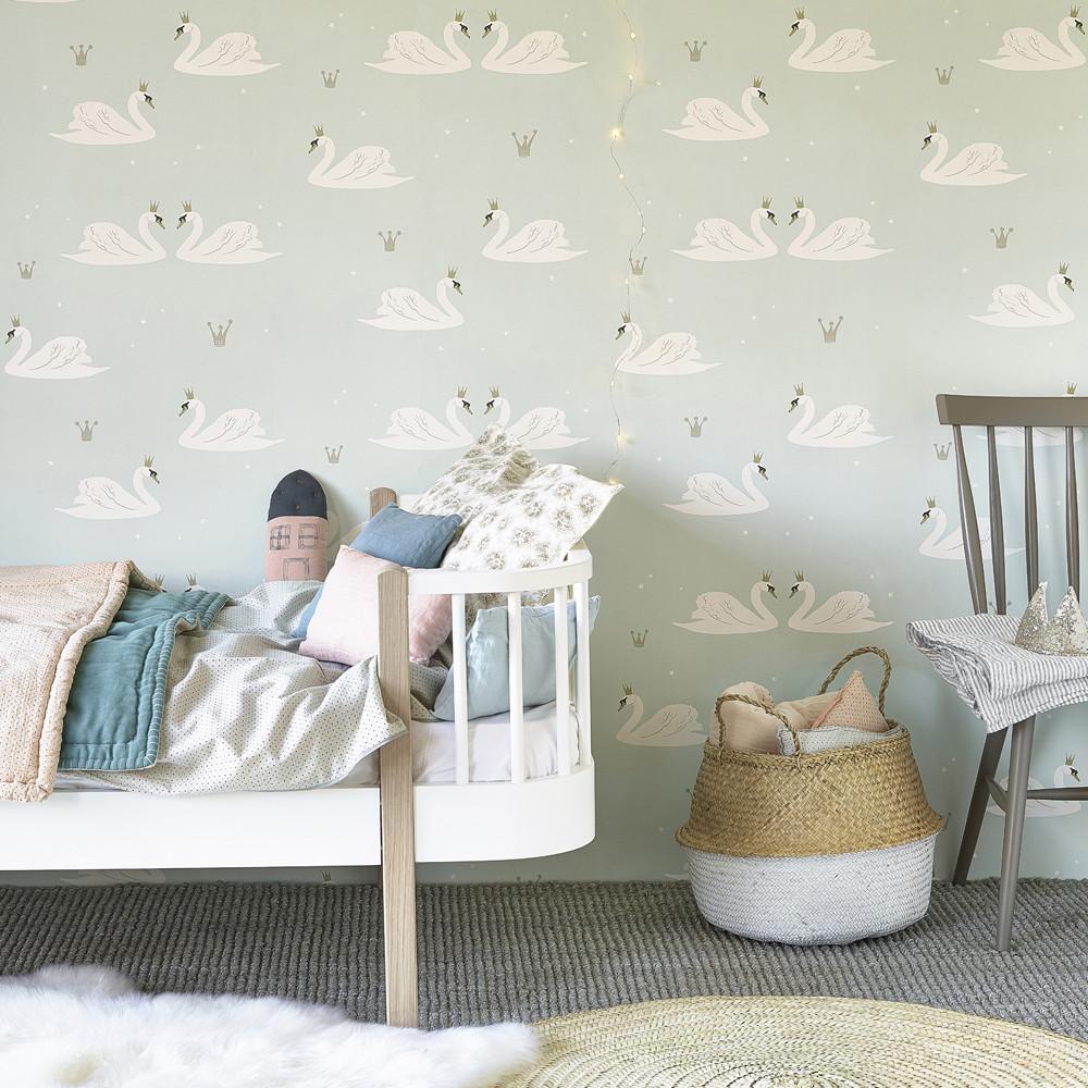 Hibou Home Wallpaper - Mint Swans