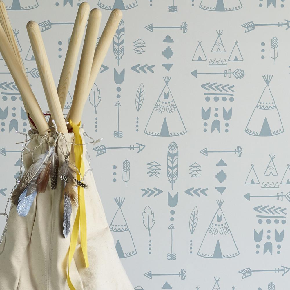 Wallpaper Roll Teepees Storm Green Grey