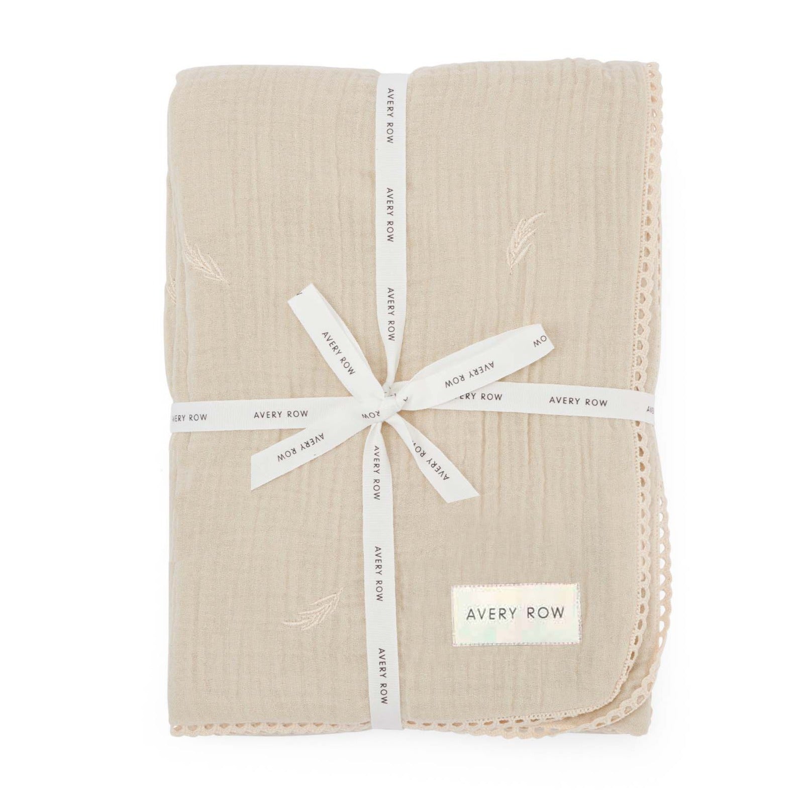 Avery Row Embroidered Muslin Blanket - Grasslands/Milky White