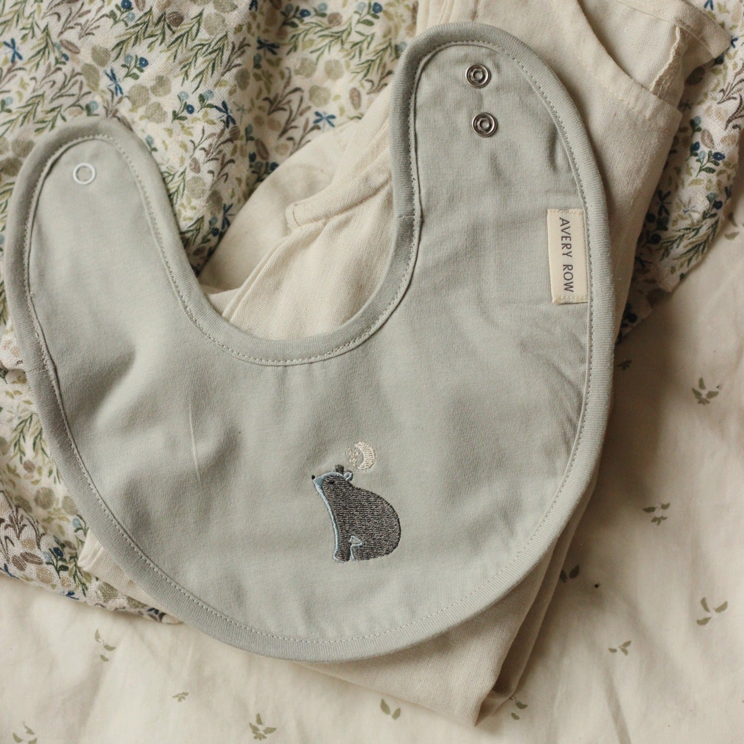 Avery Row Embroidered Cotton Bib - Bear