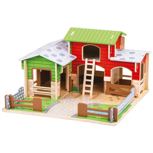 Bigjigs Wooden Cobblestone Farm Toy Playset