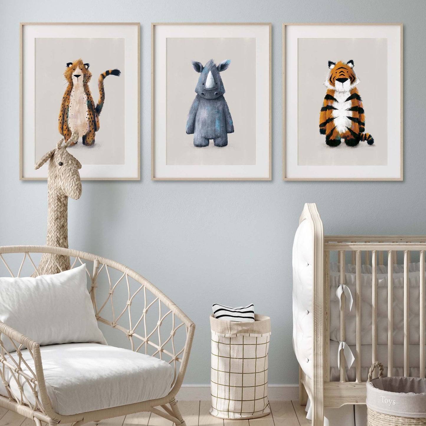 Tigercub Prints Neutral Jungle Safari Animal Nursery Prints Set of 3