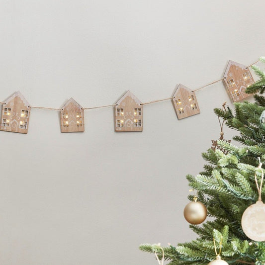 Wooden Gingerbread Light-Up House Christmas Bunting By Ginger Ray