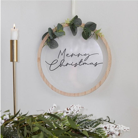 Acrylic Merry Christmas Wreath with Wooden Hoop By Ginger Ray 