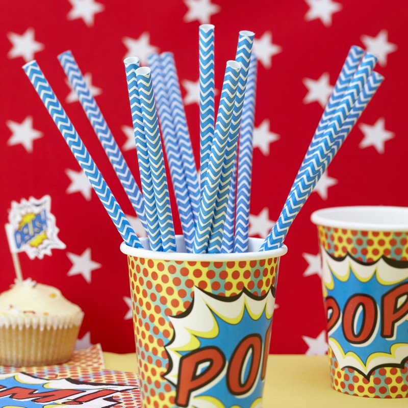 Paper Straws 25 Pack - Blue Chevrons By Ginger Ray