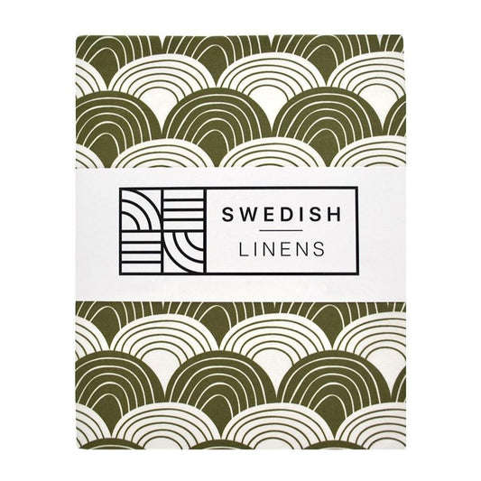 Swedish Linens Fitted Sheets - Rainbows Olive Green (4 Sizes)