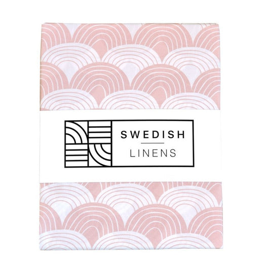 Swedish Linens Fitted Sheets - Rainbows Nudy Pink (4 Sizes)