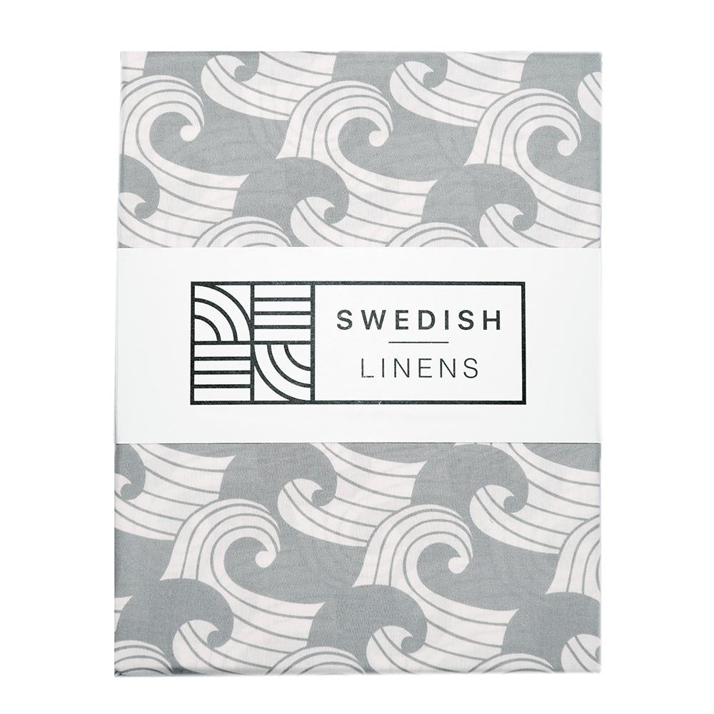 Swedish Linens Fitted Sheets - Waves Tranquil Grey (4 Sizes)