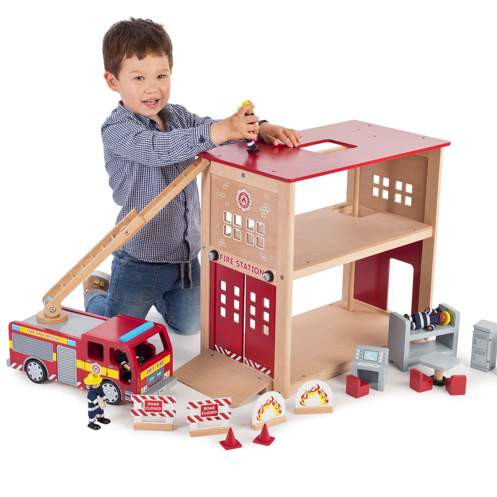 Tidlo Wooden Fire Station Playset