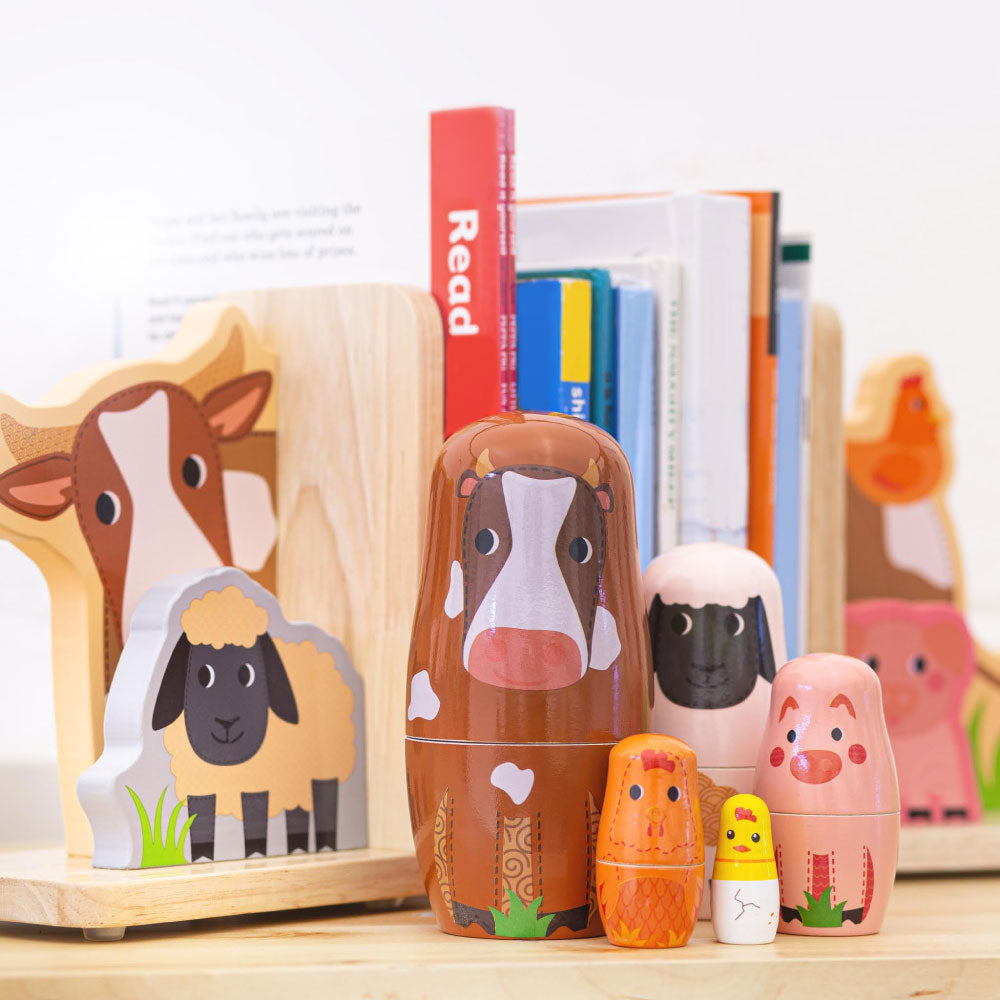 Tidlo Wooden Farm Animal Bookends