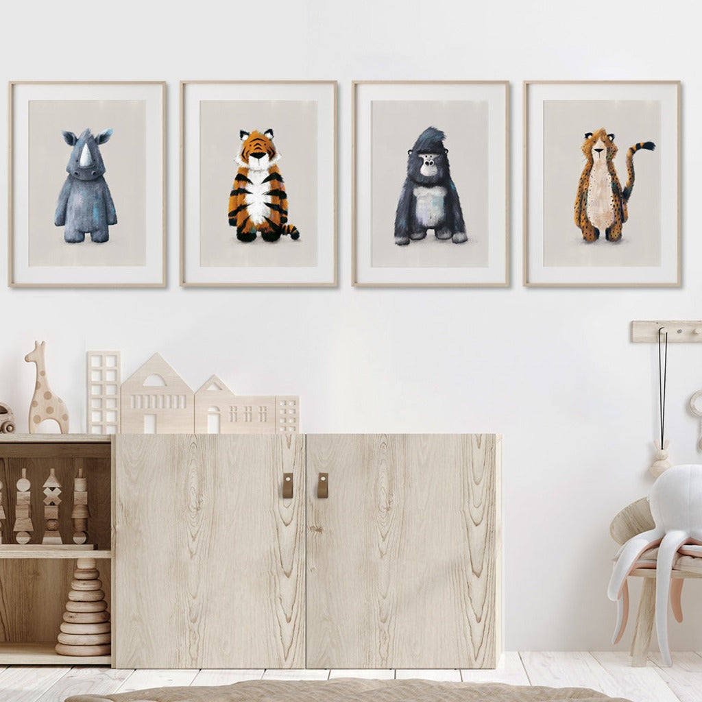 Tigercub Prints Neutral Jungle Safari Animal Nursery Prints Set Of 4 ...