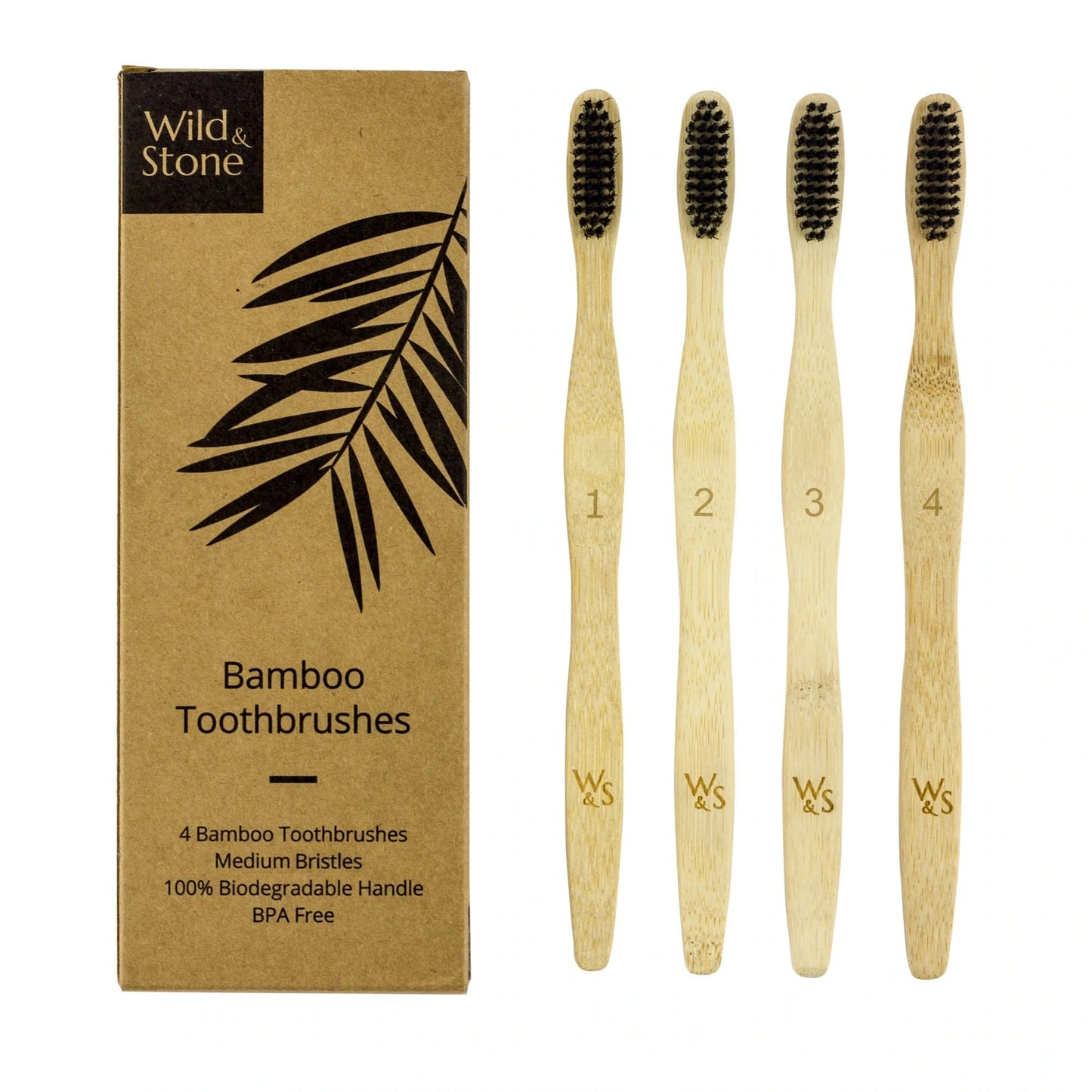Wild & Stone Adult Bamboo Toothbrush - Medium Bristles - 4 Pack