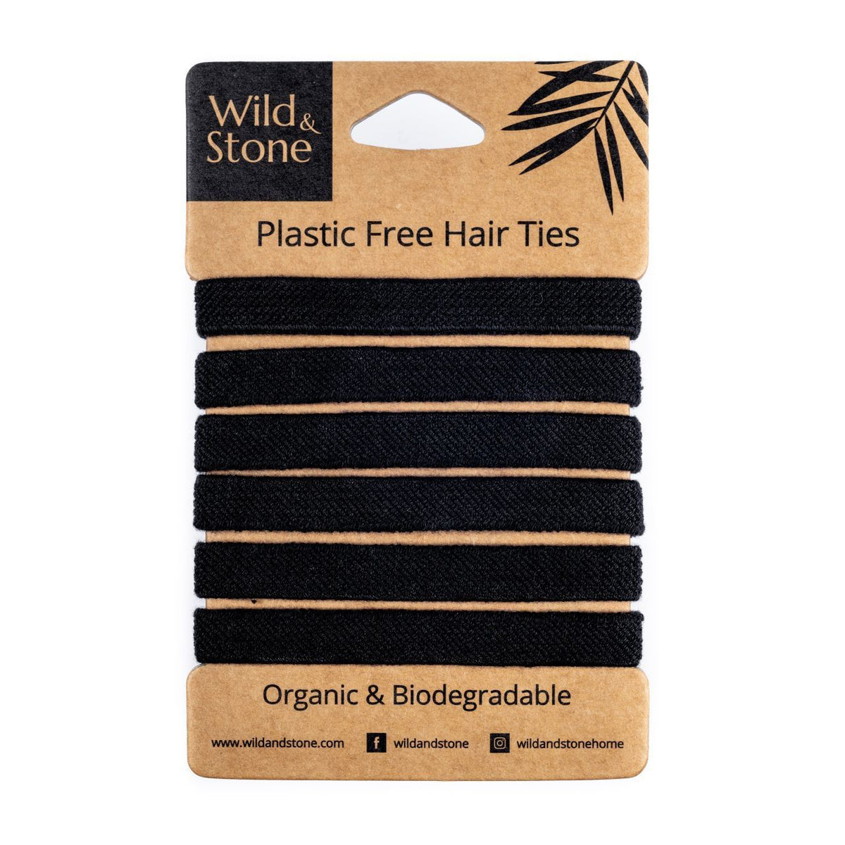 Wild & Stone Plastic Free Hair Ties - 6 Pack - Black