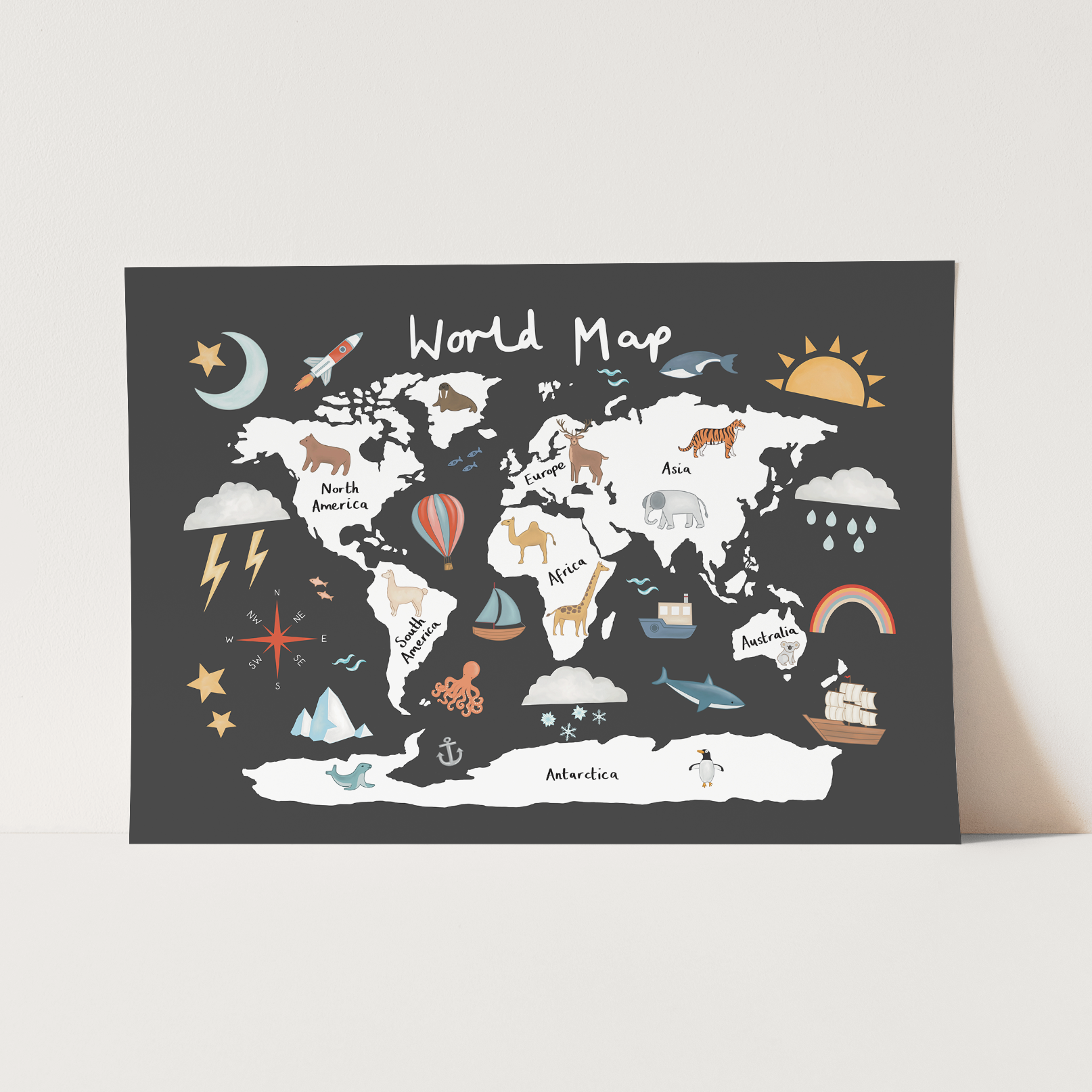 World Map Art Print In Black by Kid of the Village (6 Sizes Available)