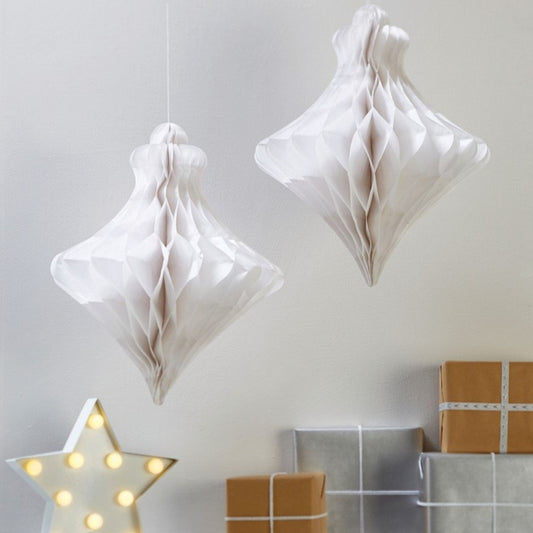 Ginger Ray Large White Honeycomb Baubles - Pack of 2