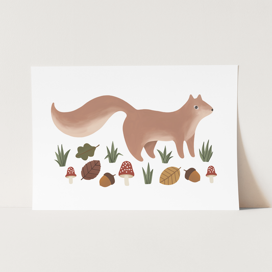 Squirrel Art Print In White by Kid of the Village (6 Sizes Available)