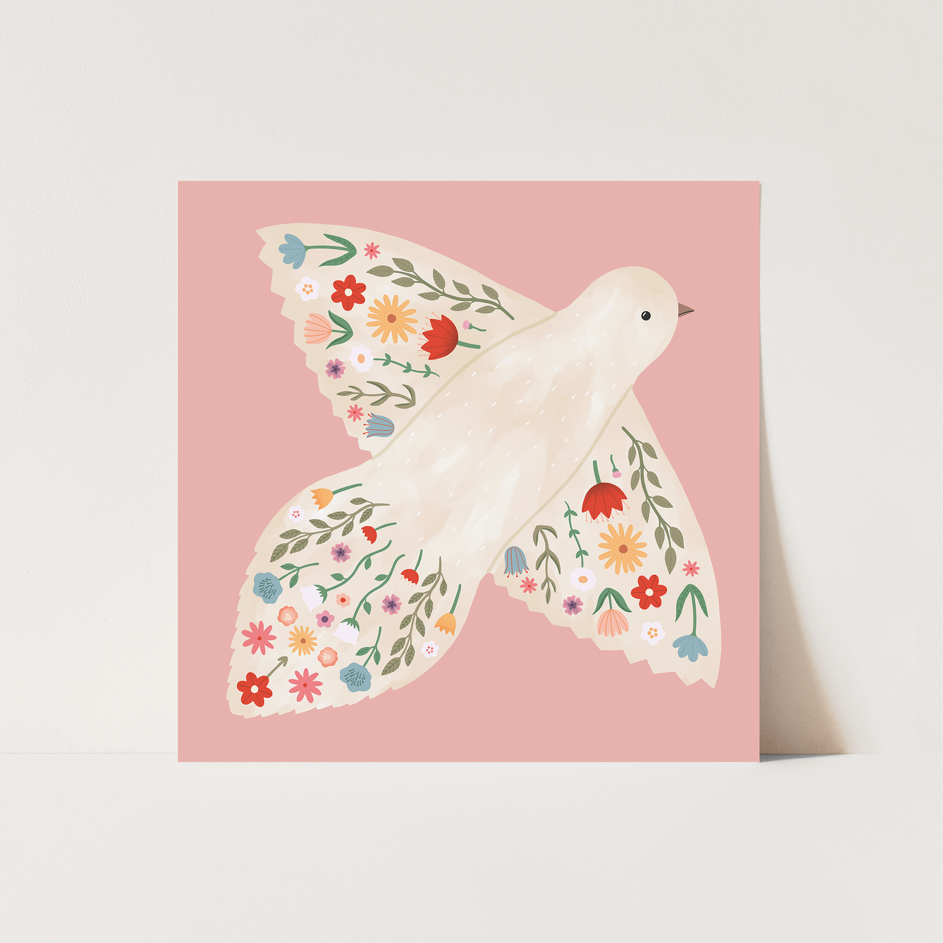 Floral Dove Art Print In Pink by Kid of the Village (2 Sizes Available)