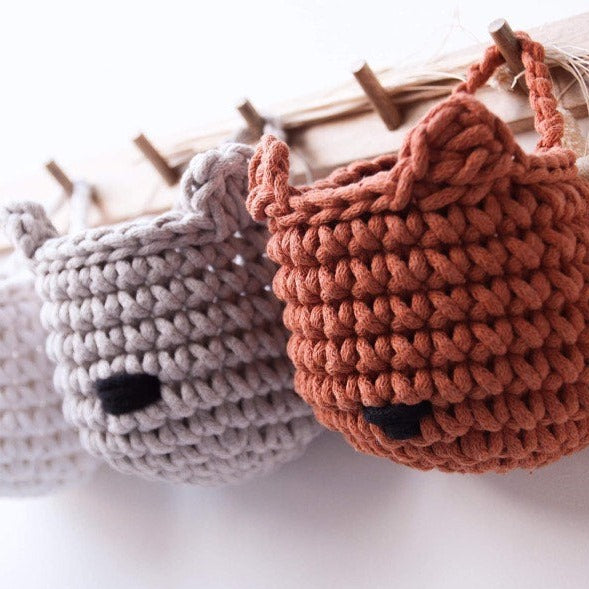 Zuri House Crochet Bear Basket - Beige