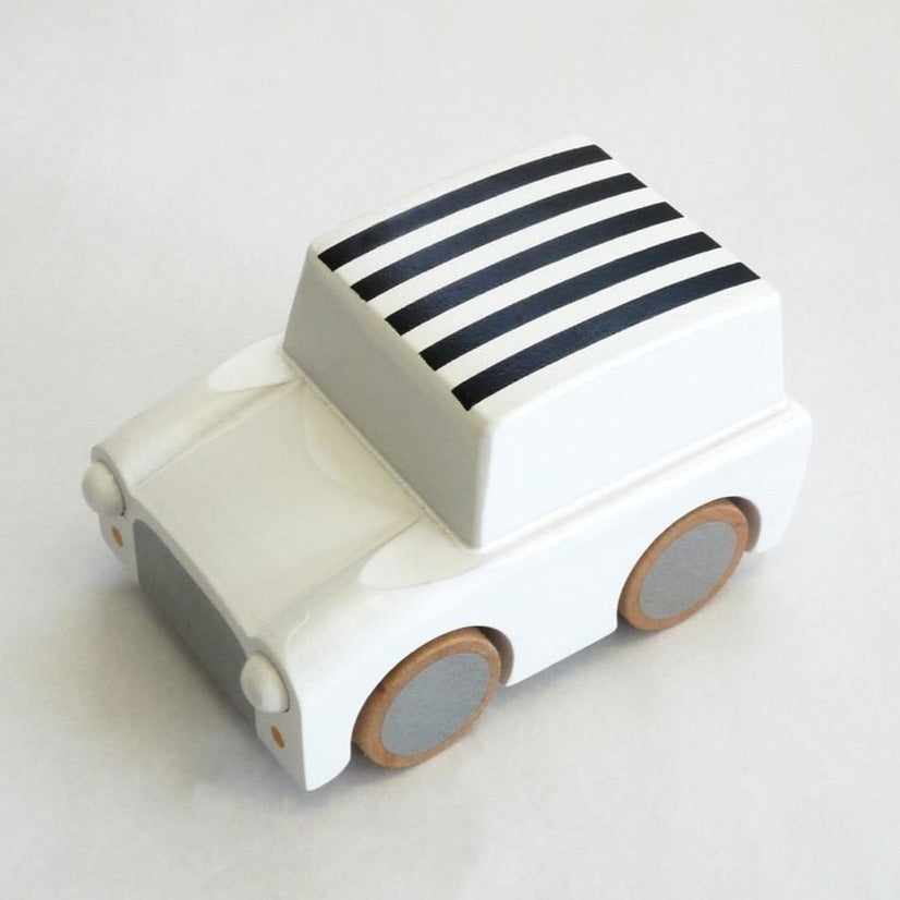 Kiko & GG Kuruma Classic Wooden Wind Up Car - White/Stripes
