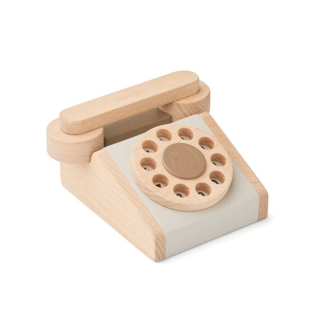 Liewood Selma Wooden Toy Telephone - Oat/Sandy Mix