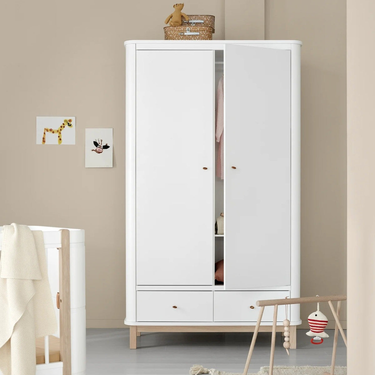 Wood Wardrobe 2 Doors White Oak