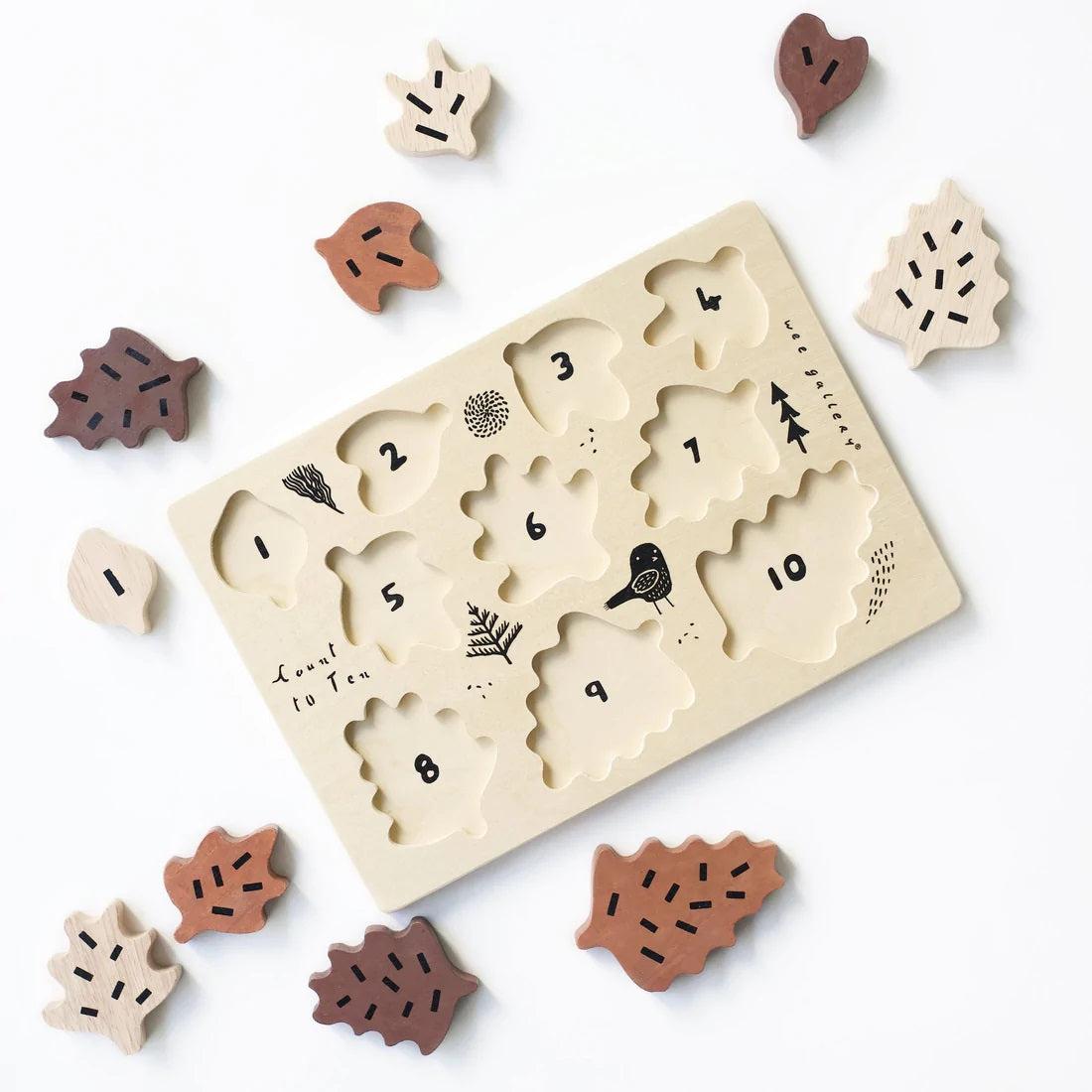 Wee Gallery Wooden Tray Puzzle - Count to 10 Leaves
